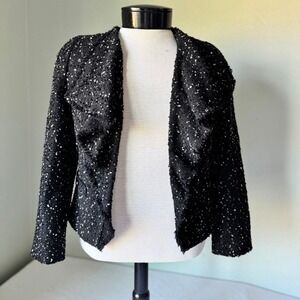 Weill Paris Black White Tweed Boucle Ruffle‎ Trim Blazer Jacket Size 8 New